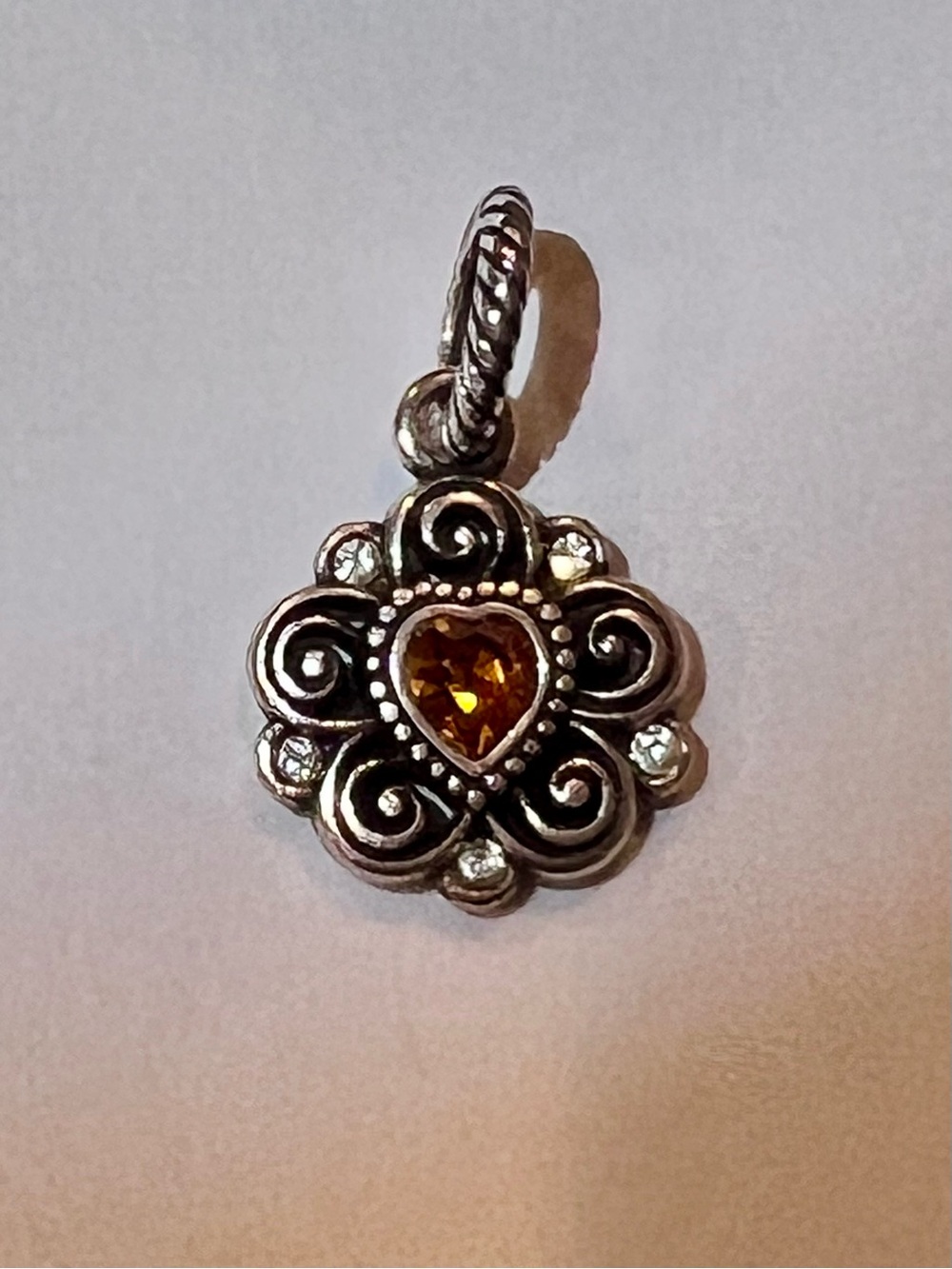 Brighton Silver-tone Floral Heart Pendant with Topaz colored Stone